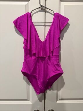 NWOT Trina Turk Magenta Ruffle One-Piece Swimsuit